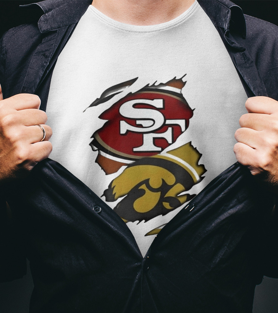 San Francisco 49ers SF Logo Iowa Hawkeyes Ripped Skin T-Shirt