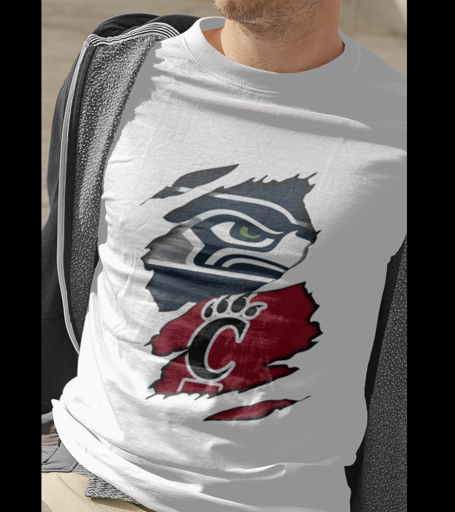 Seattle Seahawks Cincinnati Bearcats Ripped Fabric Fan T-Shirt