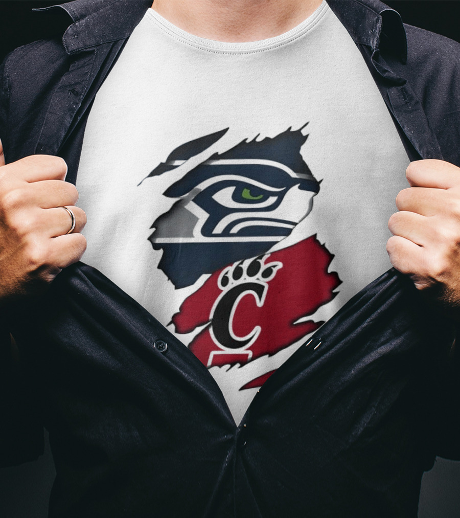 Seattle Seahawks Cincinnati Bearcats Ripped Fabric Fan T-Shirt