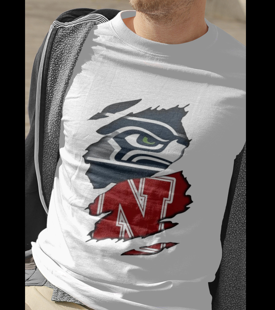 Seattle Seahawks And Nebraska Cornhuskers Split Torn Fabric Blend T-Shirt