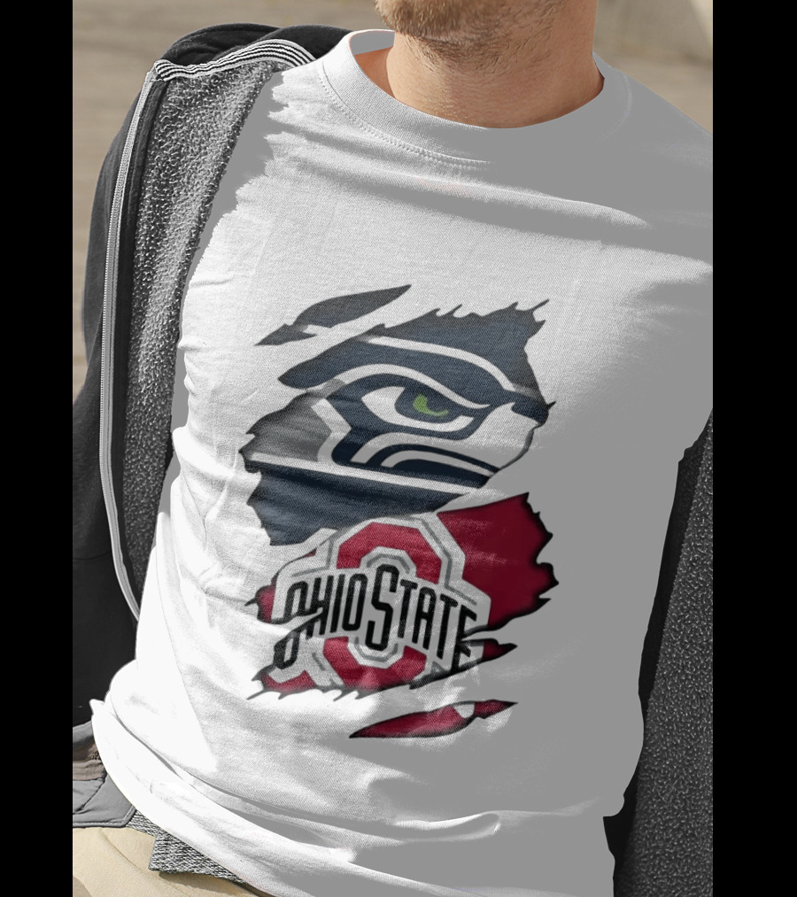 Seattle Seahawks Ohio State Buckeyes Distressed Logo Fusion T-Shirt