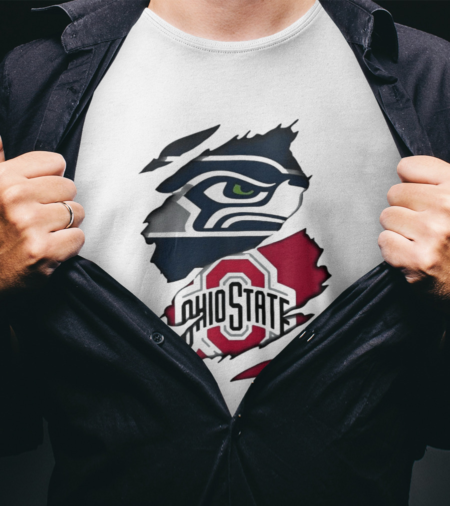 Seattle Seahawks Ohio State Buckeyes Distressed Logo Fusion T-Shirt