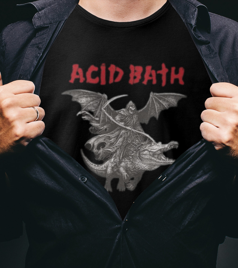 Acid Bath Grim Reaper Riding Winged Alligator T-Shirt