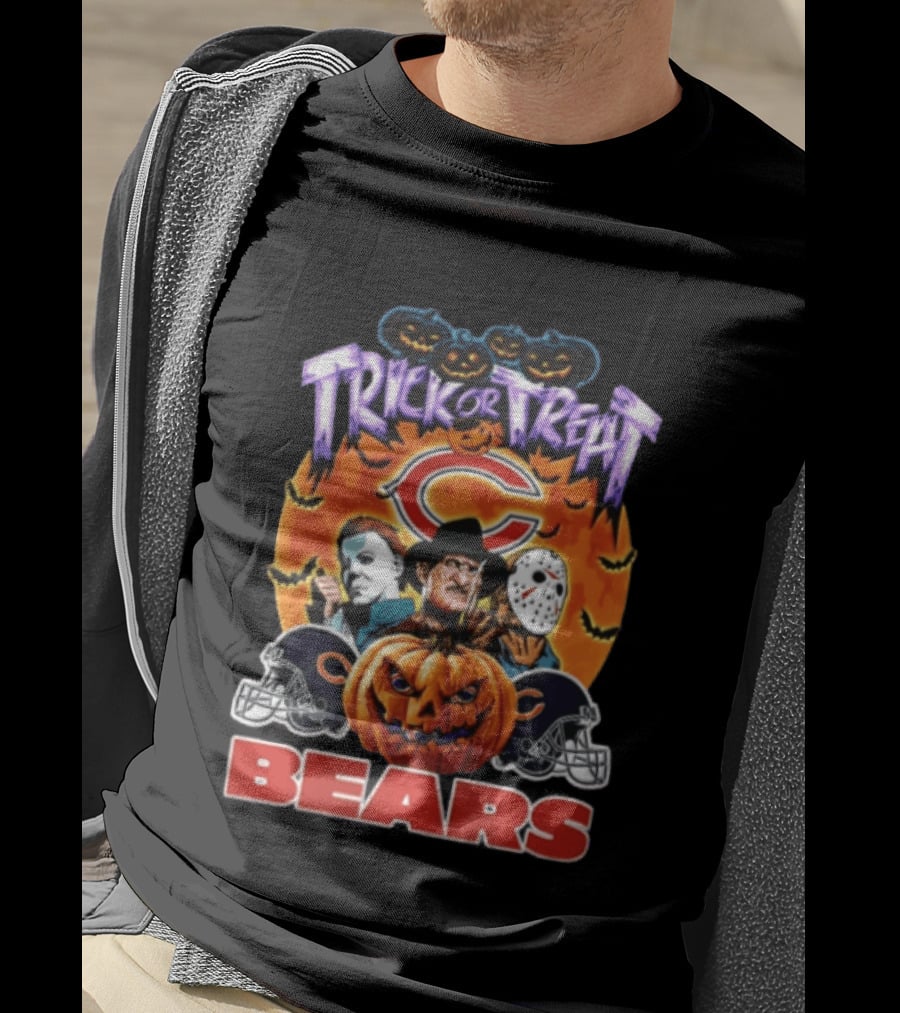 Chicago Bears Trick Or Treat Halloween Horror Icons Pumpkin T-Shirt
