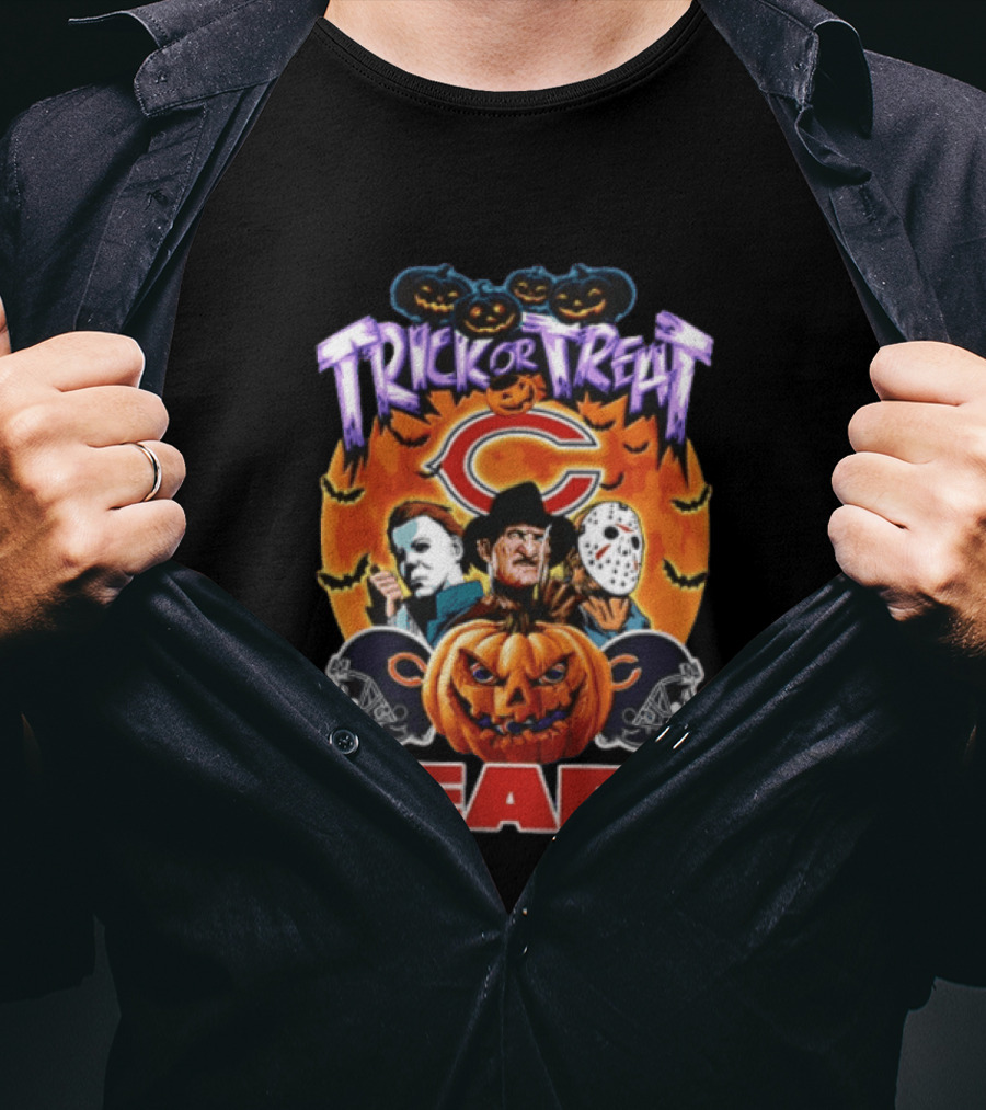 Chicago Bears Trick Or Treat Halloween Horror Icons Pumpkin T-Shirt