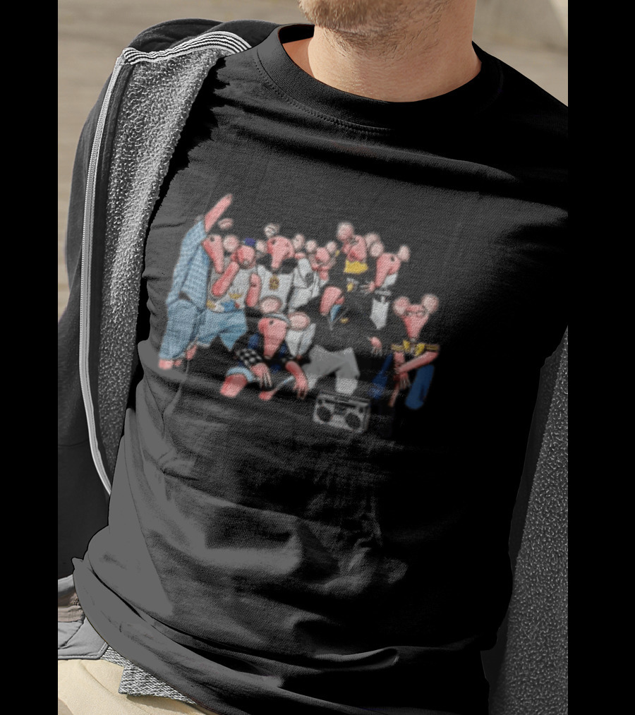 Group Of Pink Anthropomorphic Rats In Hip Hop Streetwear With Boombox T-Shirt