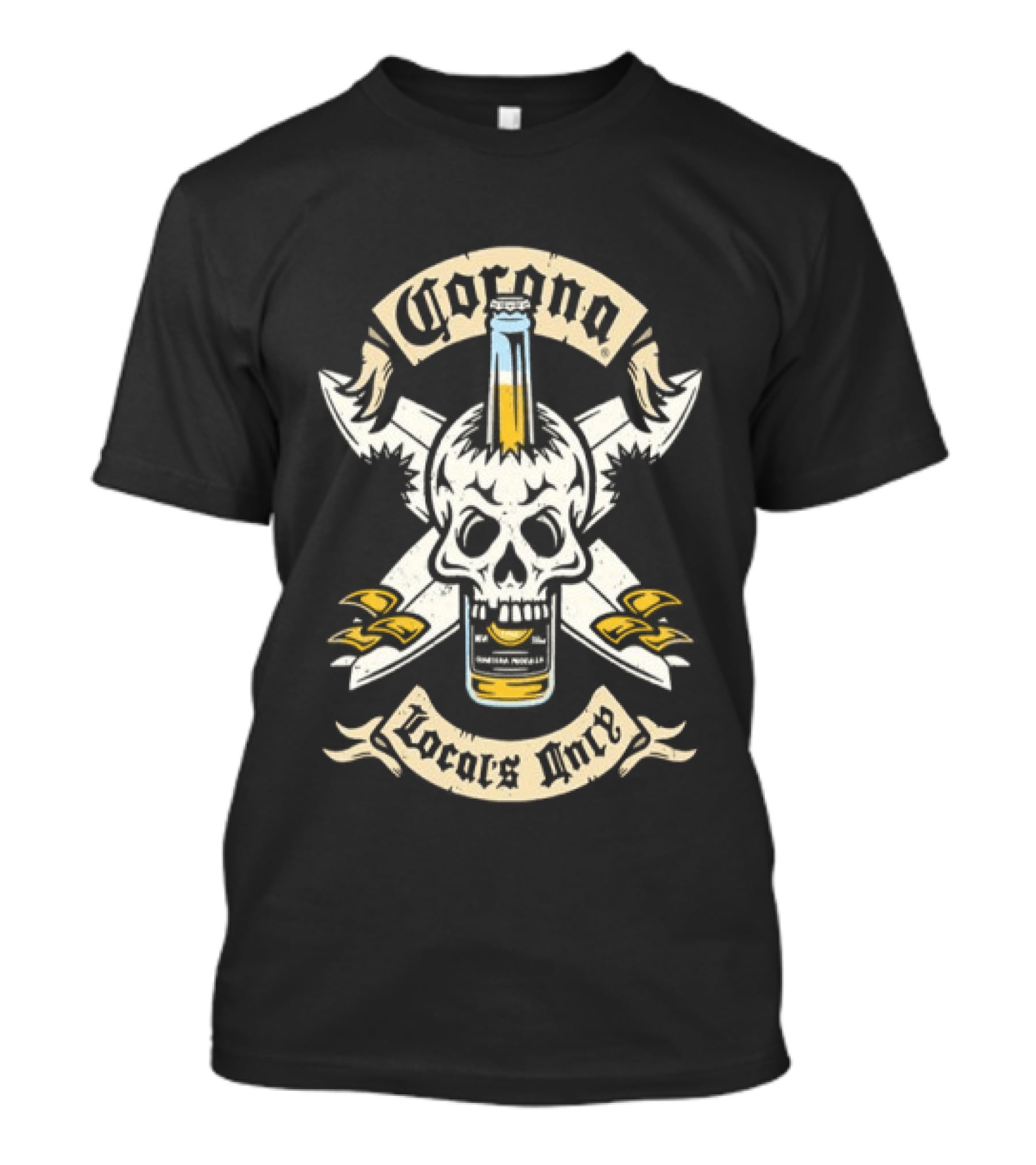 Corona Locals Only Skull And Beer Bottle Icon With Nautical Anchors T-Shirt
