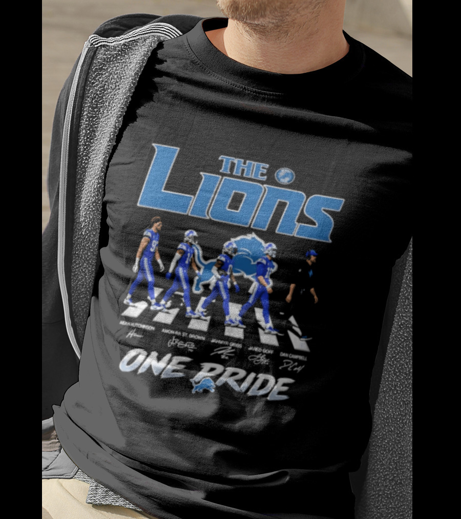 The Lions One Pride Aidan Hutchinson Amon Ra St. Brown Jahmyr Gibbs Jared Goff Dan Campbell T-Shirt