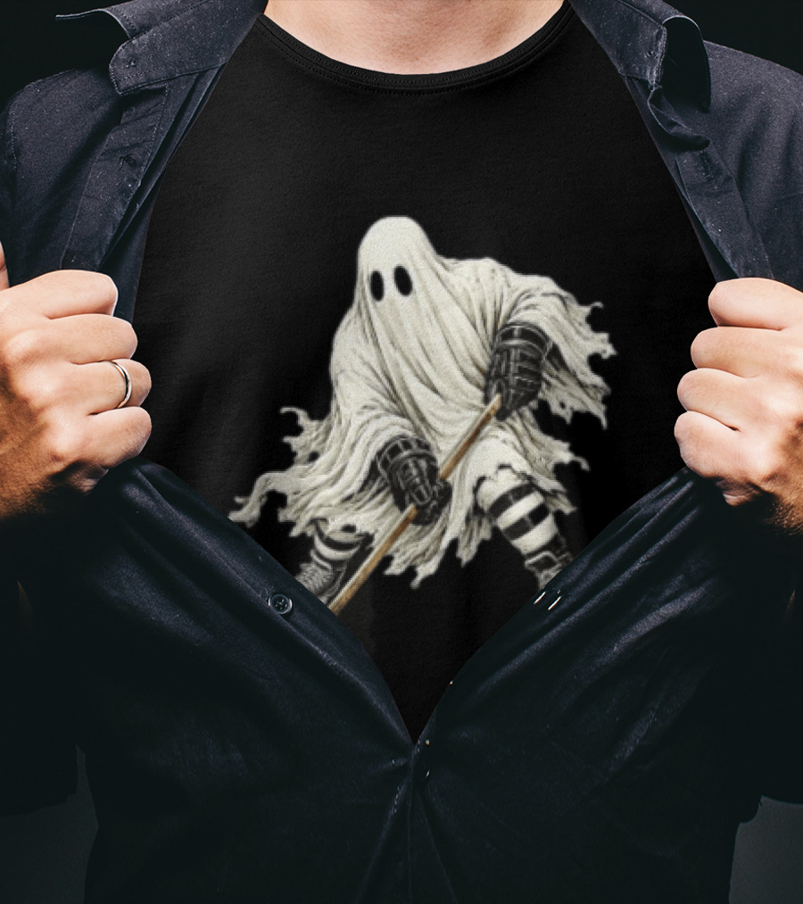 Halloween Ghost Playing Ice Hockey Costume Fun T-Shirt