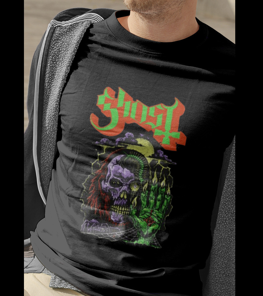 Ghost Store Necromancy Skull Candle Hand T-Shirt