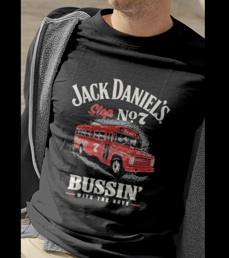 Jack Daniel's Stop No 7 Bussin With The Boys Red Bus T-Shirt
