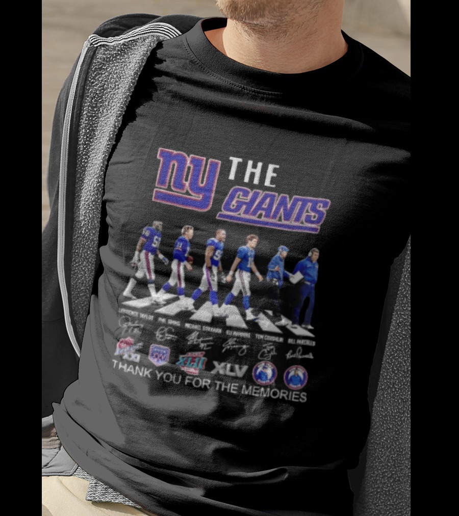 New York Giants Legends Lawrence Taylor Phil Simms Michael Strahan Eli Manning Tom Coughlin Bill Parcells Thank You For The Memories T-Shirt