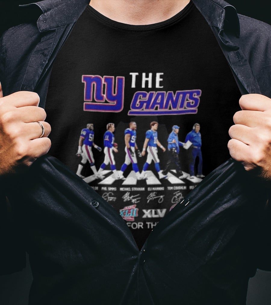 New York Giants Legends Lawrence Taylor Phil Simms Michael Strahan Eli Manning Tom Coughlin Bill Parcells Thank You For The Memories T-Shirt