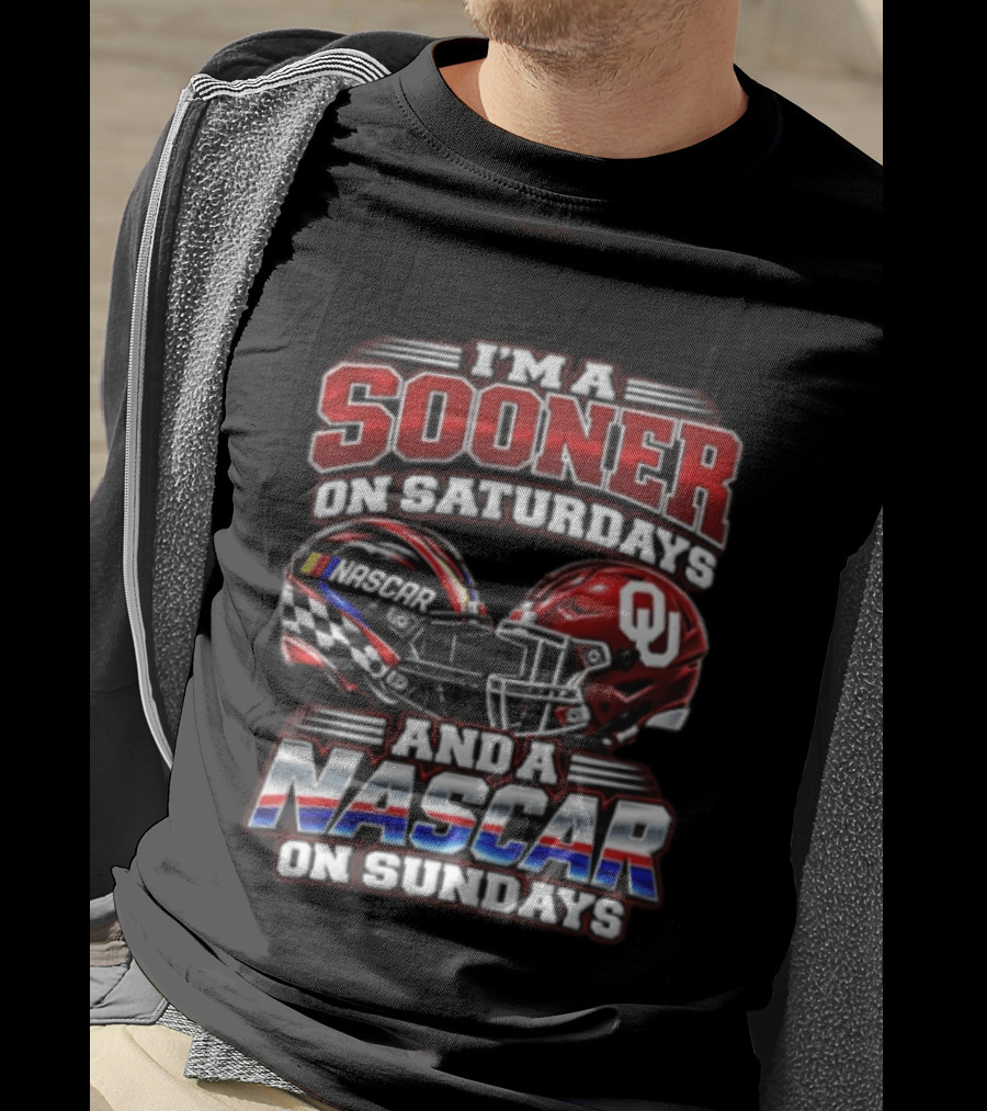 Oklahoma Sooners NASCAR Saturdays Sundays Helmet Racing Fan T-Shirt