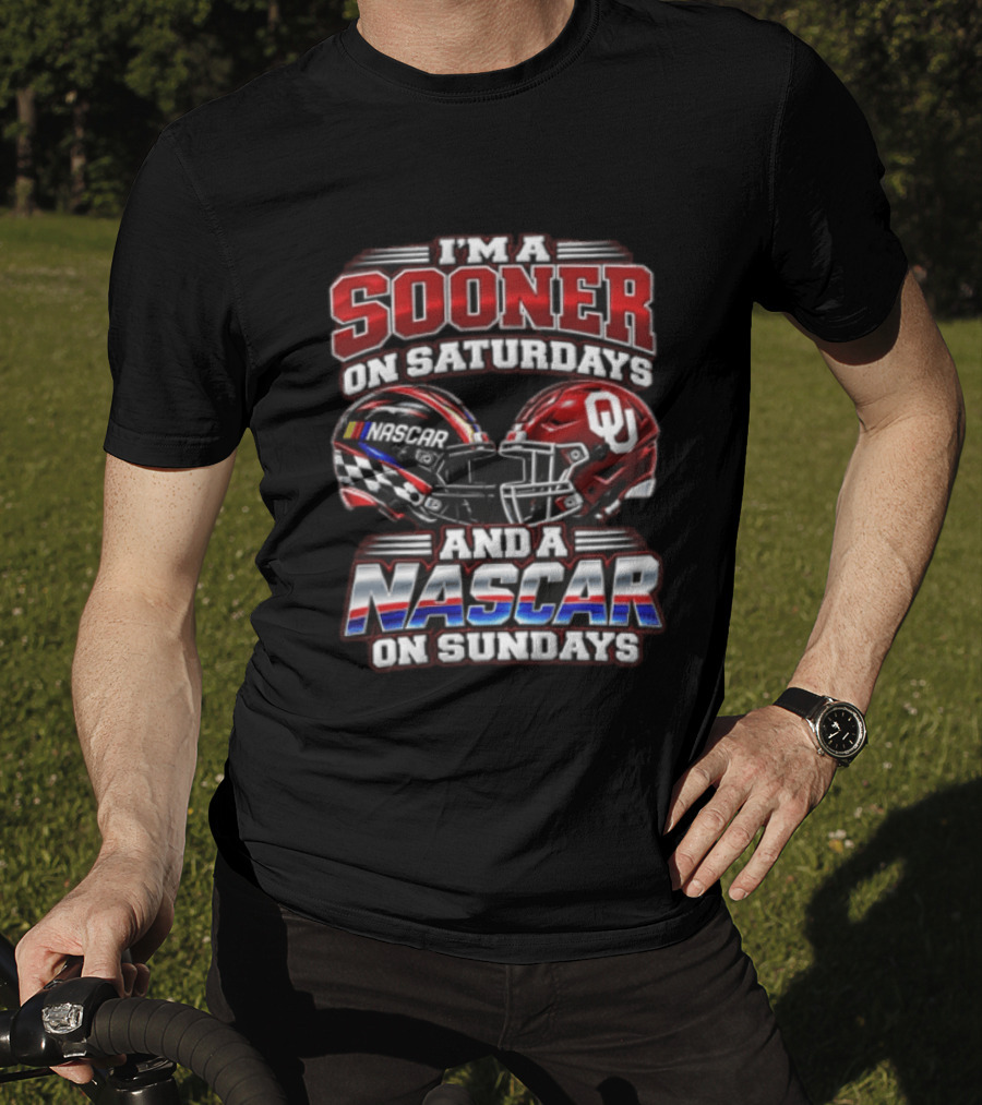 Oklahoma Sooners NASCAR Saturdays Sundays Helmet Racing Fan T-Shirt
