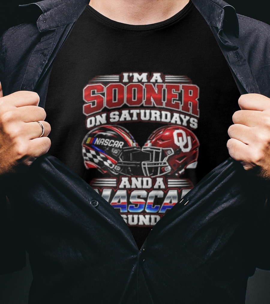 Oklahoma Sooners NASCAR Saturdays Sundays Helmet Racing Fan T-Shirt