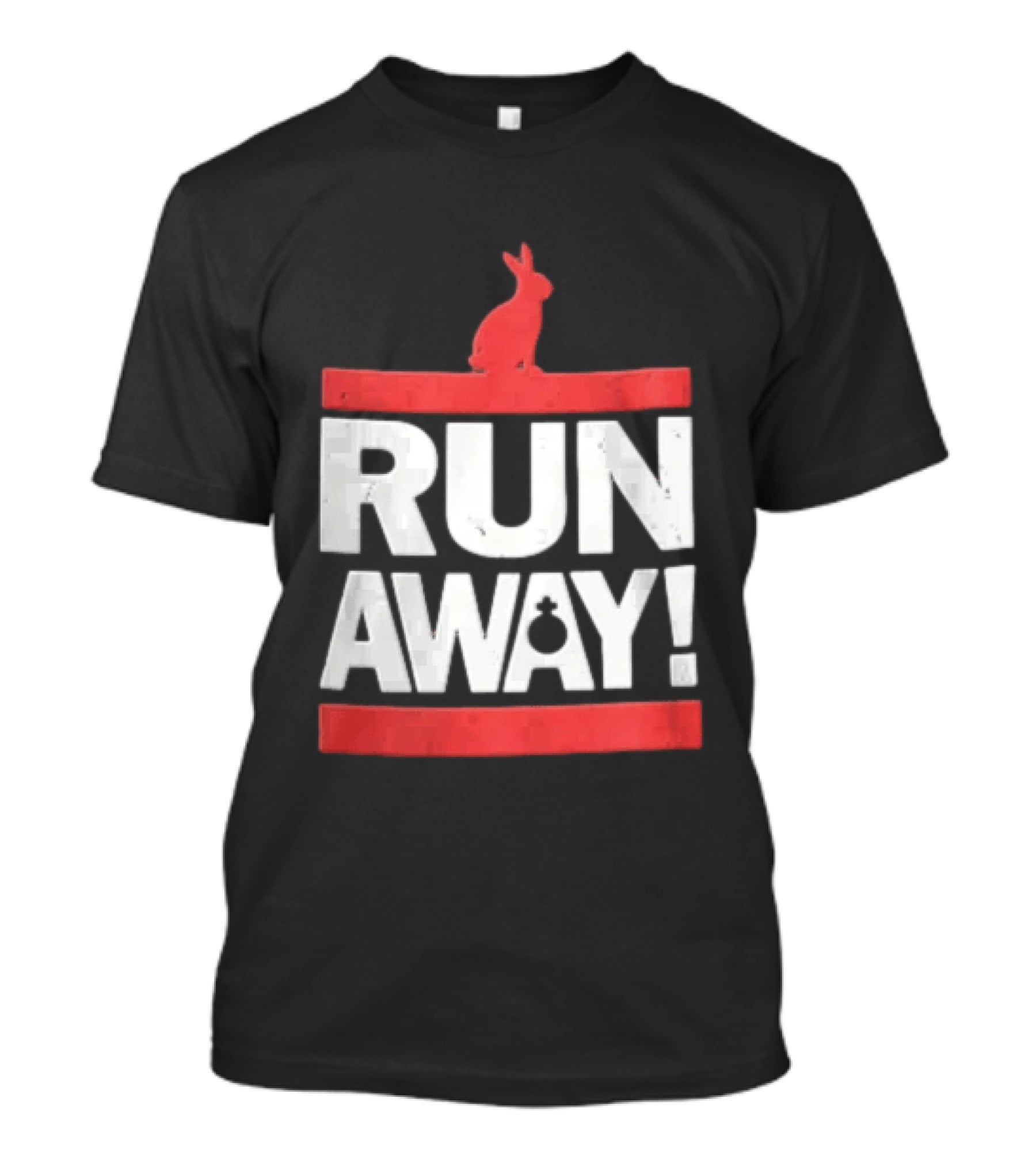 RUN AWAY Rabbit Bold Text And Red Accents T-Shirt