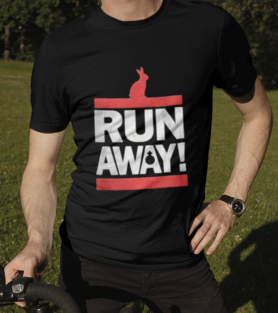 RUN AWAY Rabbit Bold Text And Red Accents T-Shirt