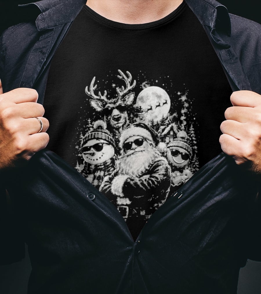 Santa Claus Reindeer Snowman Gingerbread Man Christmas Holidays Moon T-Shirt