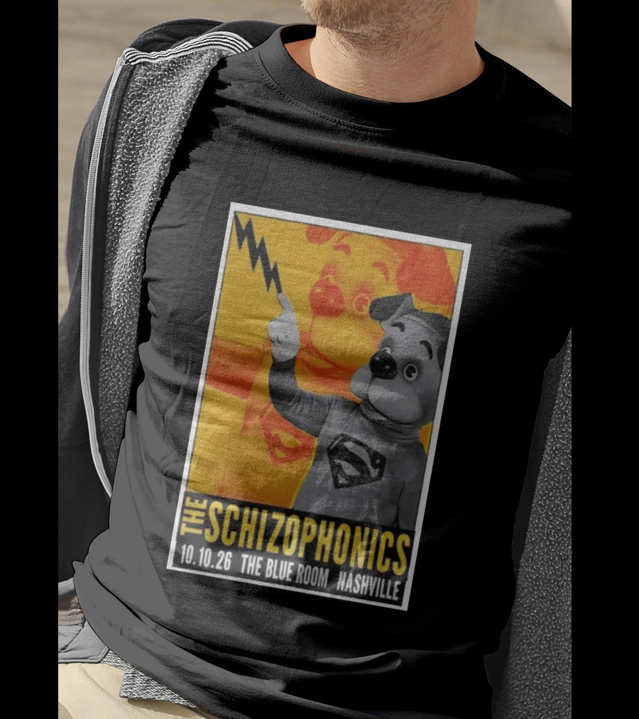 The Schizophonics The Blue Room Nashville 10.10.26 Concert Superman Dog Image T-Shirt