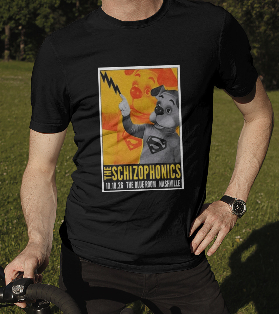The Schizophonics The Blue Room Nashville 10.10.26 Concert Superman Dog Image T-Shirt