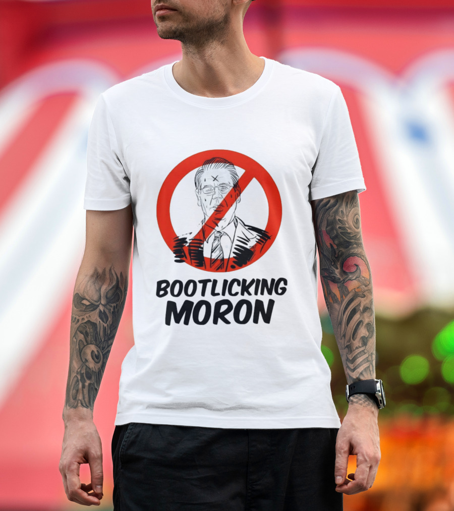 Bootlicking Moron Political Caricature Red Circle X Through Figure T-Shirt