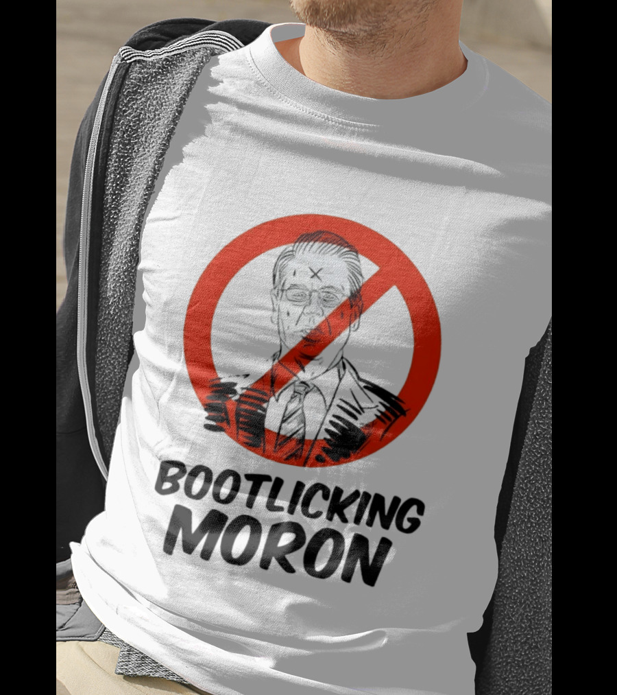 Bootlicking Moron Political Caricature Red Circle X Through Figure T-Shirt