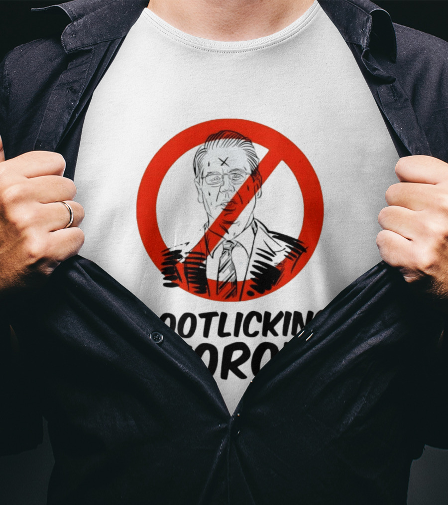 Bootlicking Moron Political Caricature Red Circle X Through Figure T-Shirt