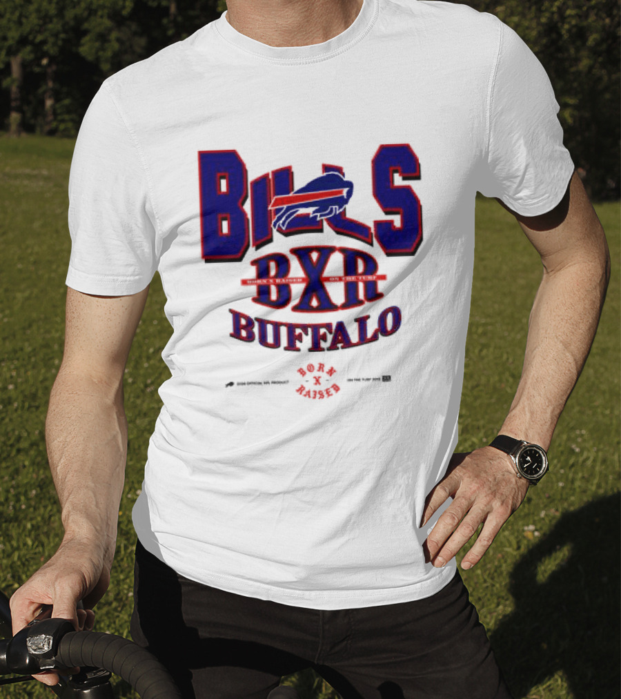 Born X Raised Buffalo Bills BXR Blockletter White T-Shirt