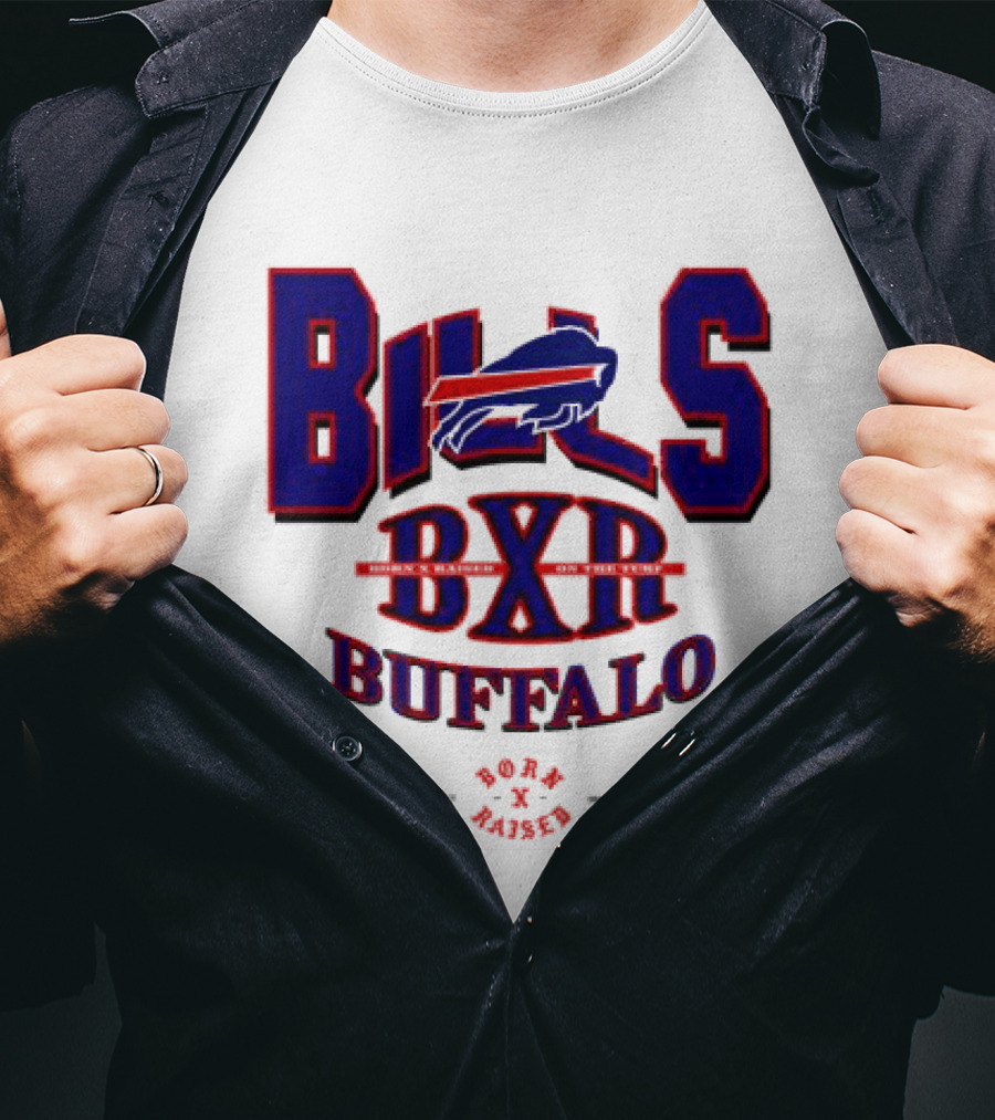 Born X Raised Buffalo Bills BXR Blockletter White T-Shirt