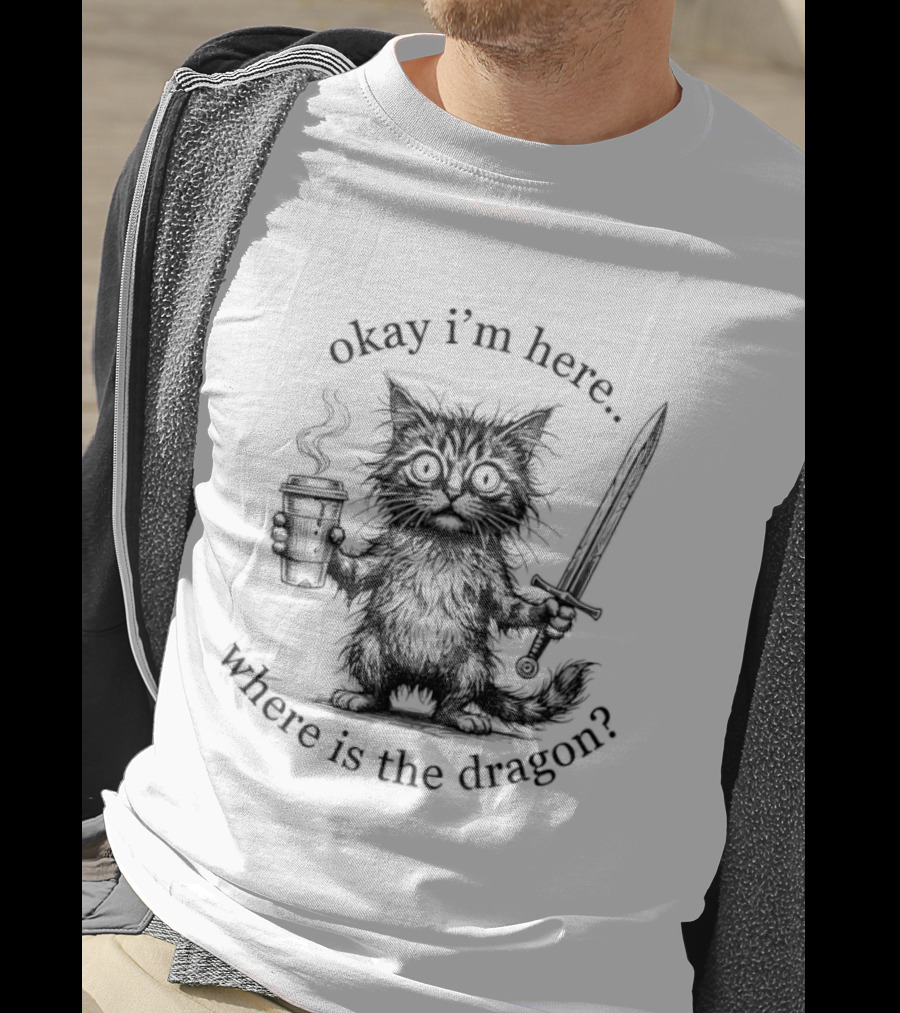 Okay I'm Here Where Is The Dragon Cat With Sword And Torch T-Shirt