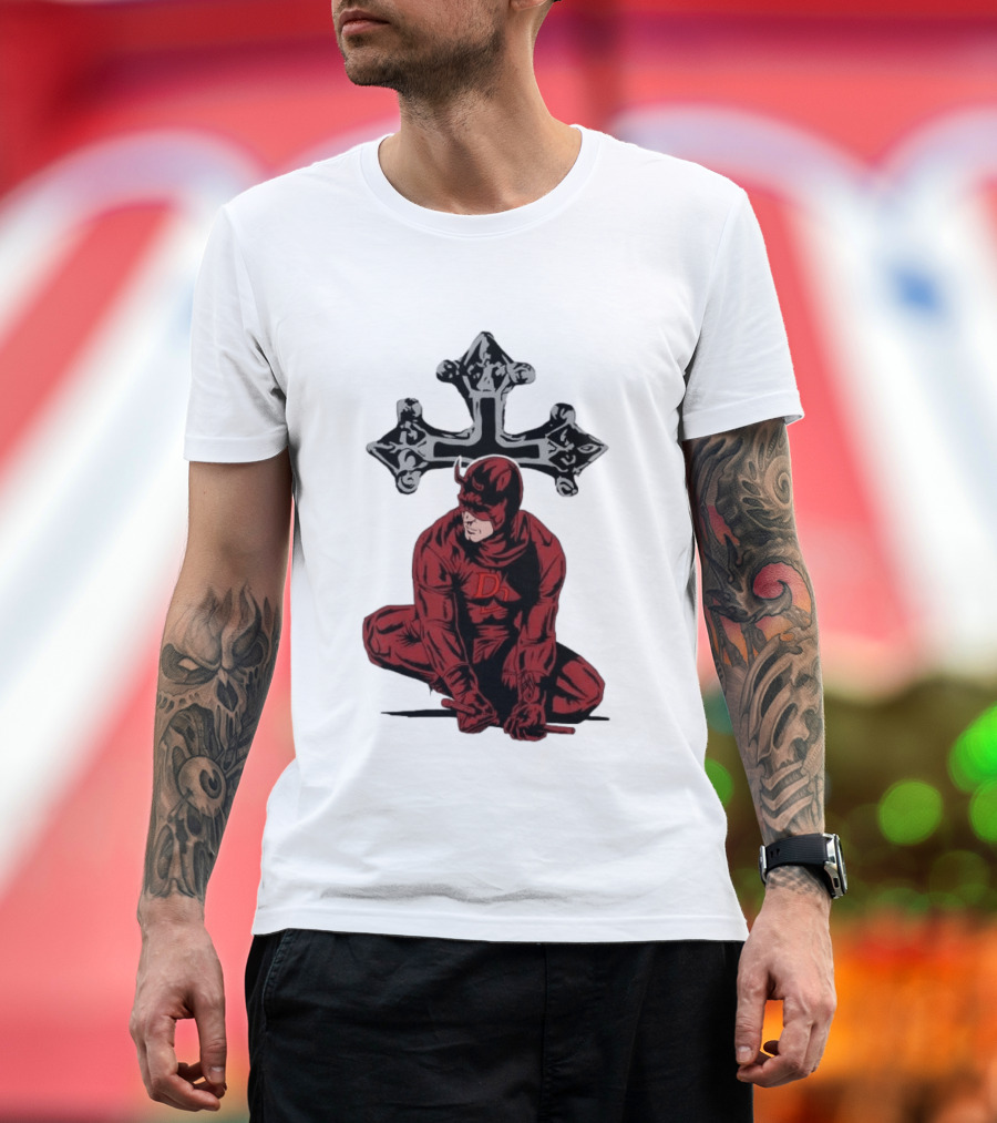 Daredevil Crouching Matt Murdock With Cross Marvel T-Shirt