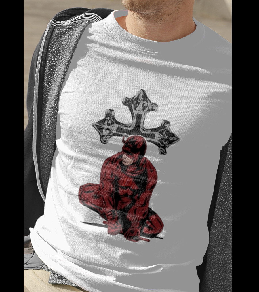 Daredevil Crouching Matt Murdock With Cross Marvel T-Shirt