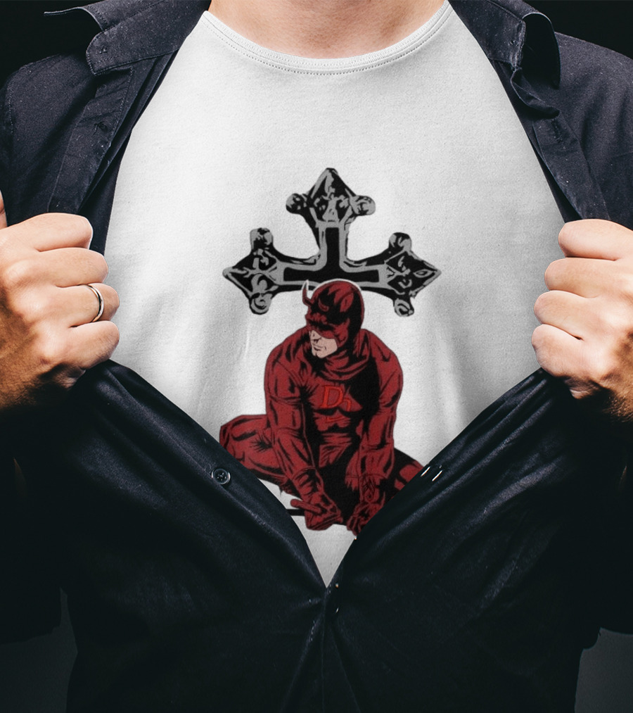 Daredevil Crouching Matt Murdock With Cross Marvel T-Shirt