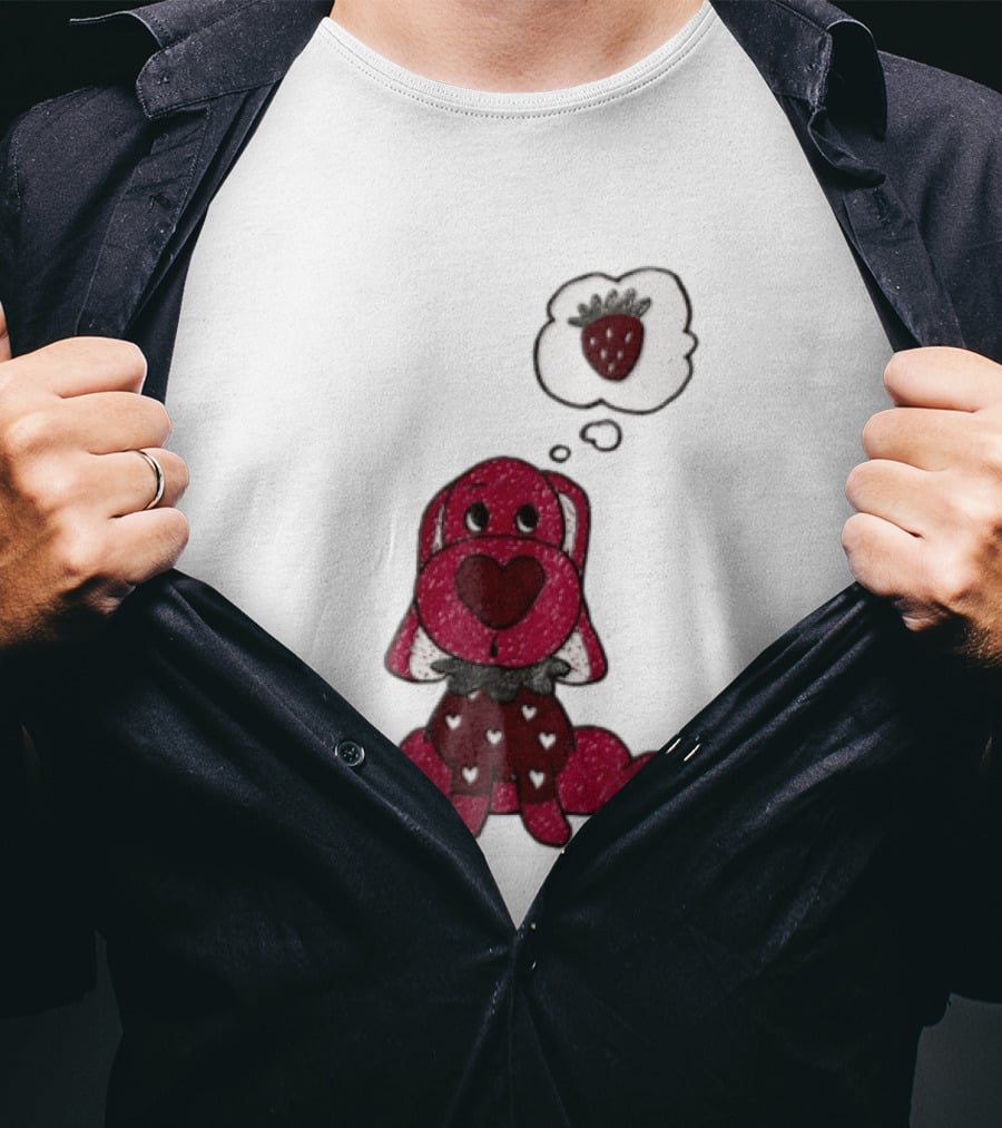 Dog With Strawberry Thought Bubble Costume Hearts T-Shirt