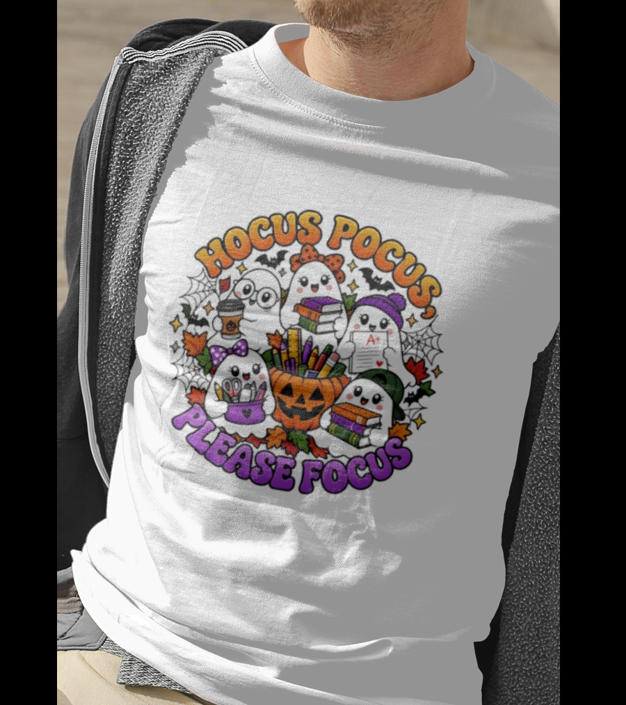 Hocus Pocus Please Focus Halloween Ghost Students T-Shirt