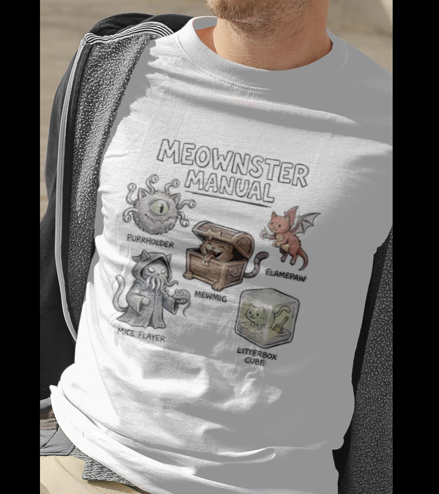 Meownster Manual Beholder Cat Cattack Mimic Abomination Cube Dragon Kitten T-Shirt