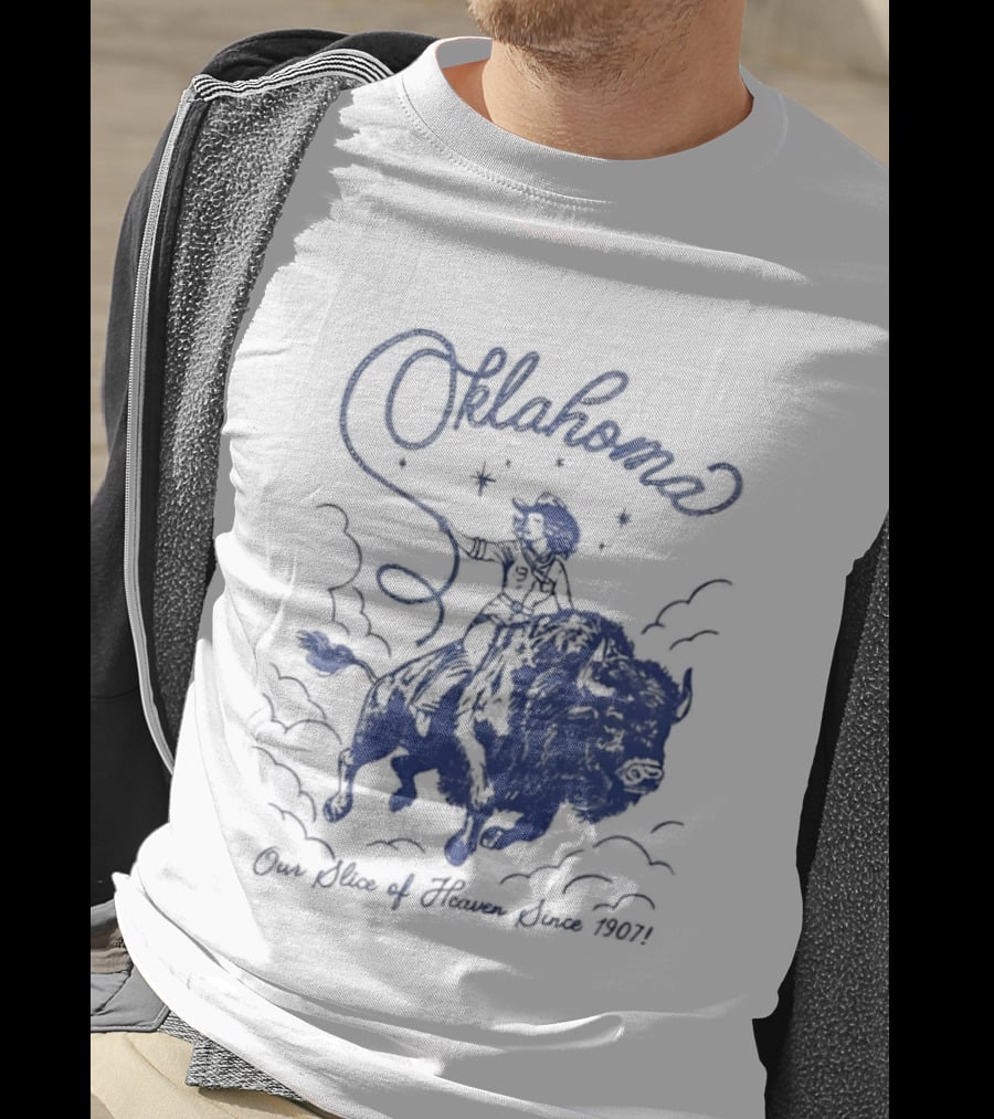 Oklahoma Our Slice Of Heaven Since 1907 Cowgirl Riding Buffalo T-Shirt