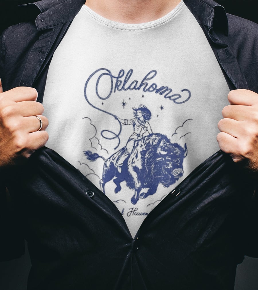 Oklahoma Our Slice Of Heaven Since 1907 Cowgirl Riding Buffalo T-Shirt