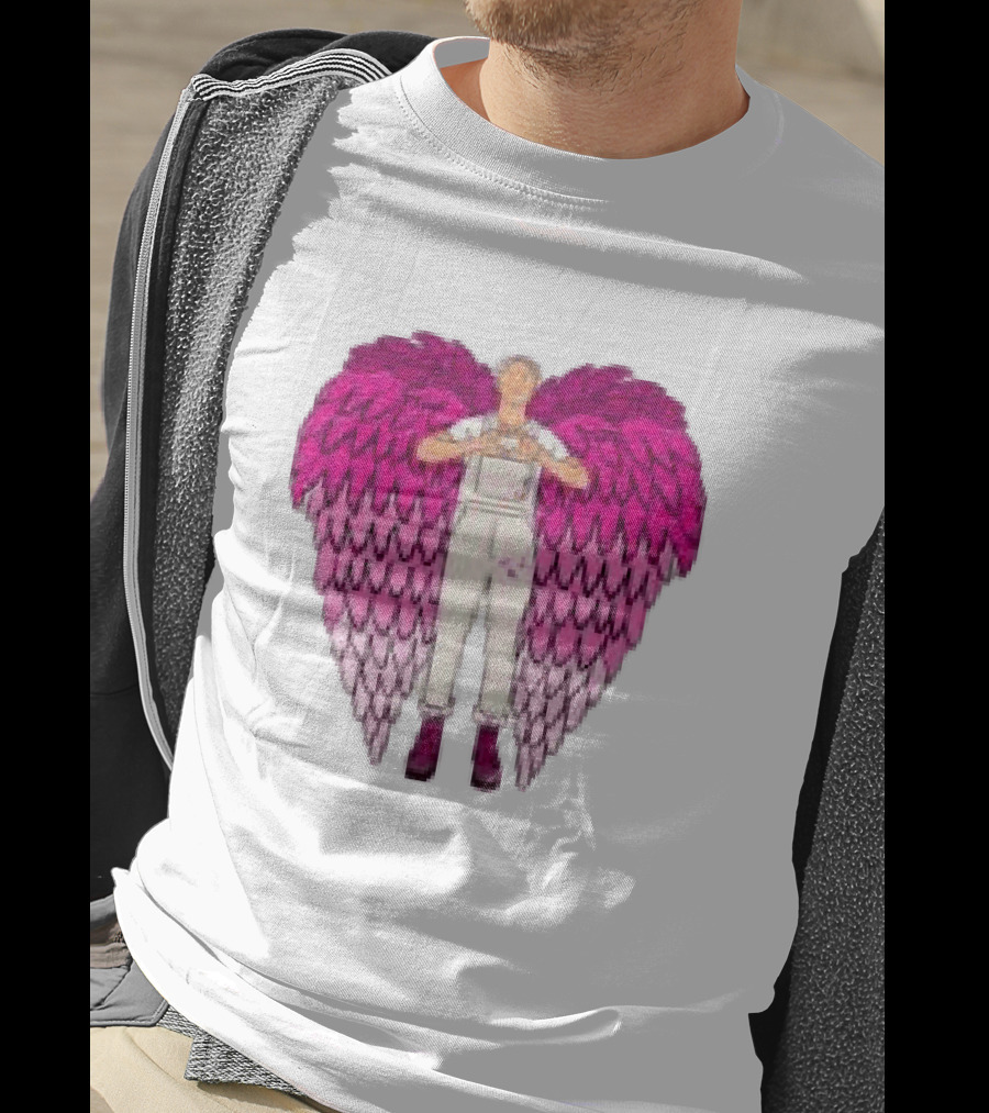 Plumes Store White Pink Winged Figure Overalls T-Shirt