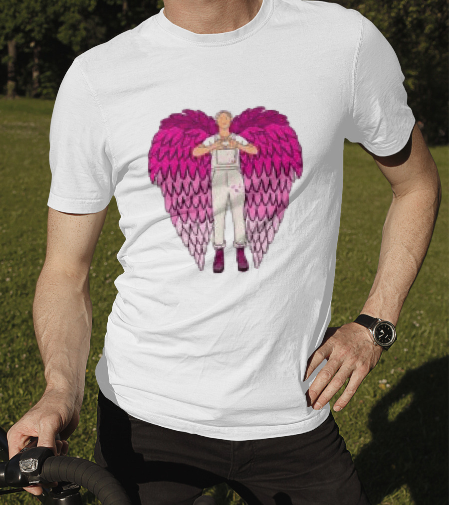 Plumes Store White Pink Winged Figure Overalls T-Shirt