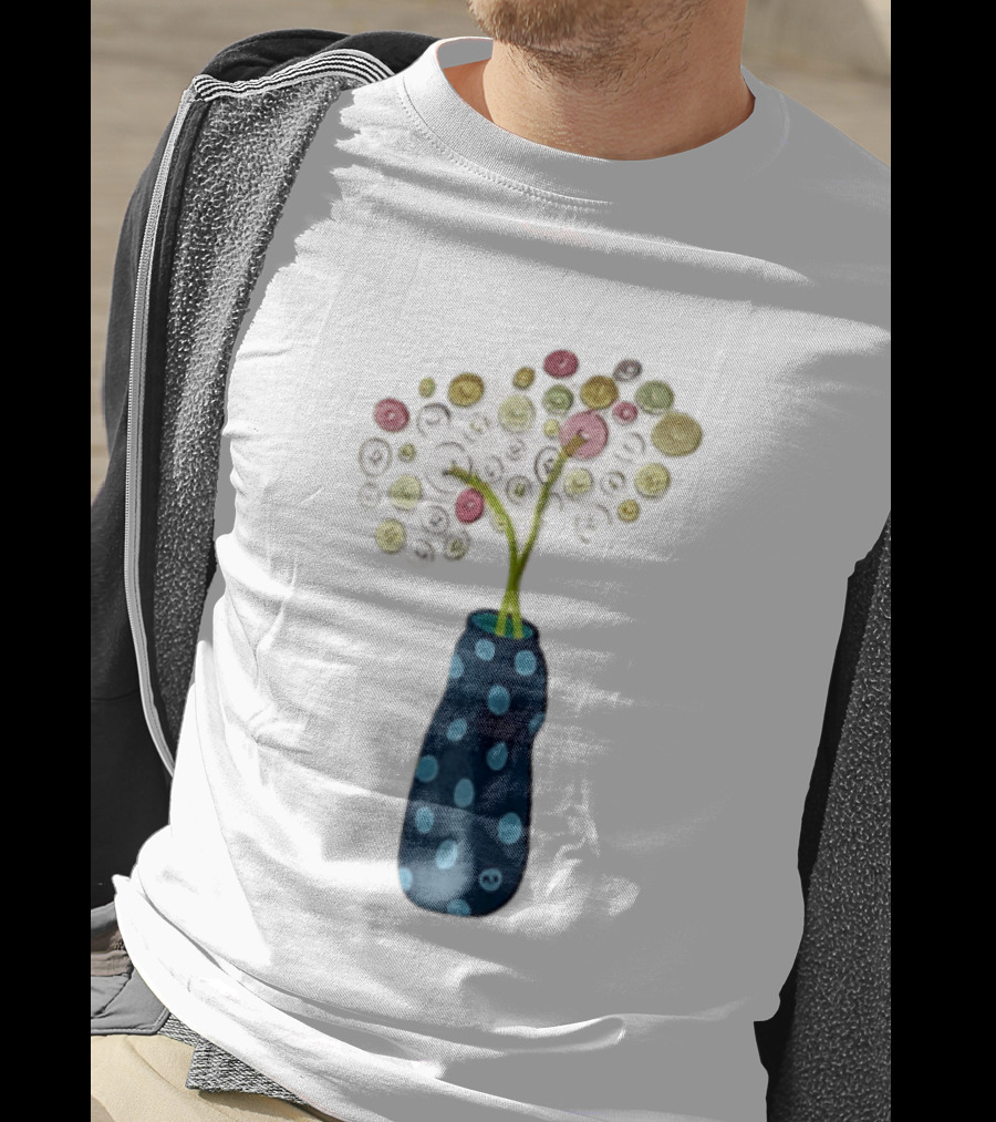 Polka Dot Vase With Colorful Button Flowers T-Shirt
