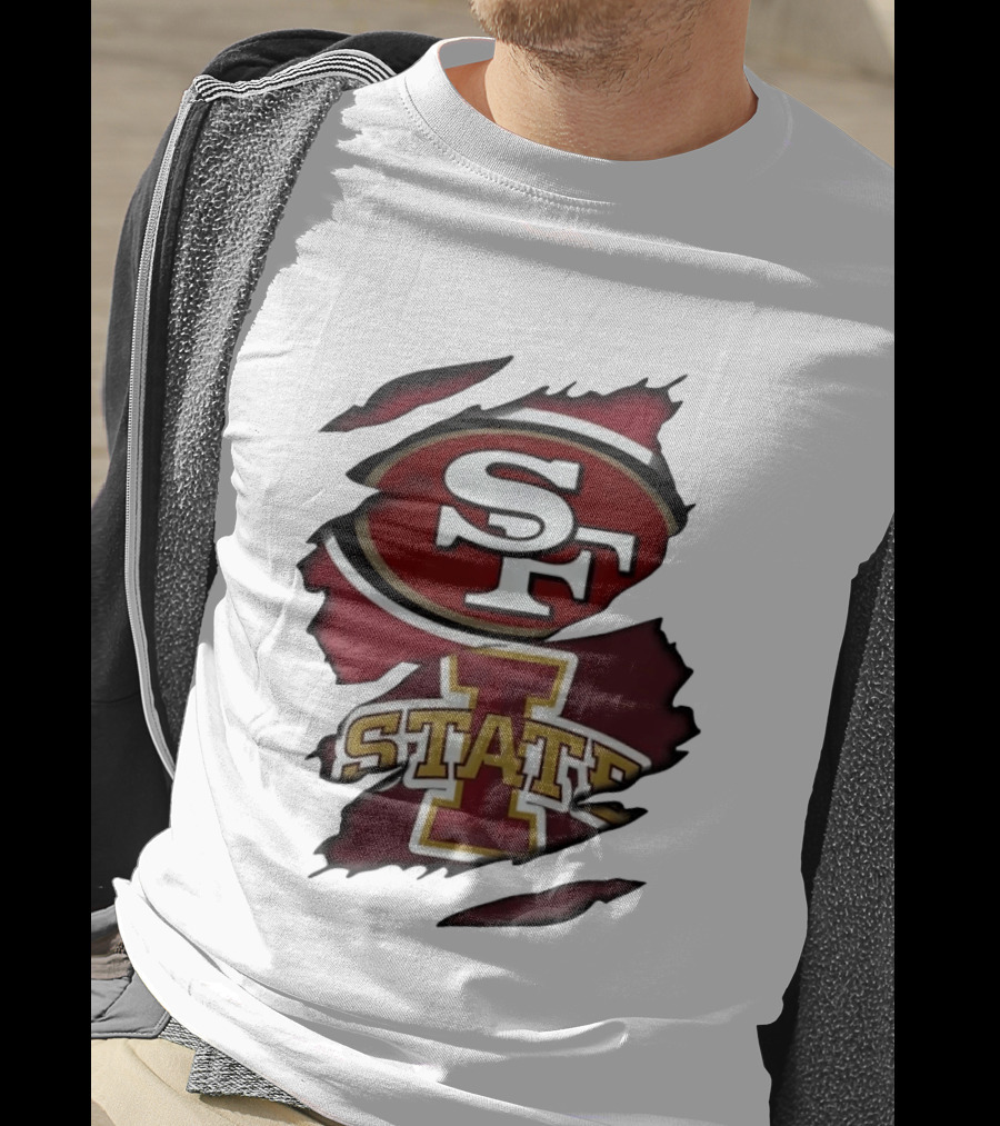 San Francisco 49ers Iowa State Cyclones Distressed Logo Fusion T-Shirt
