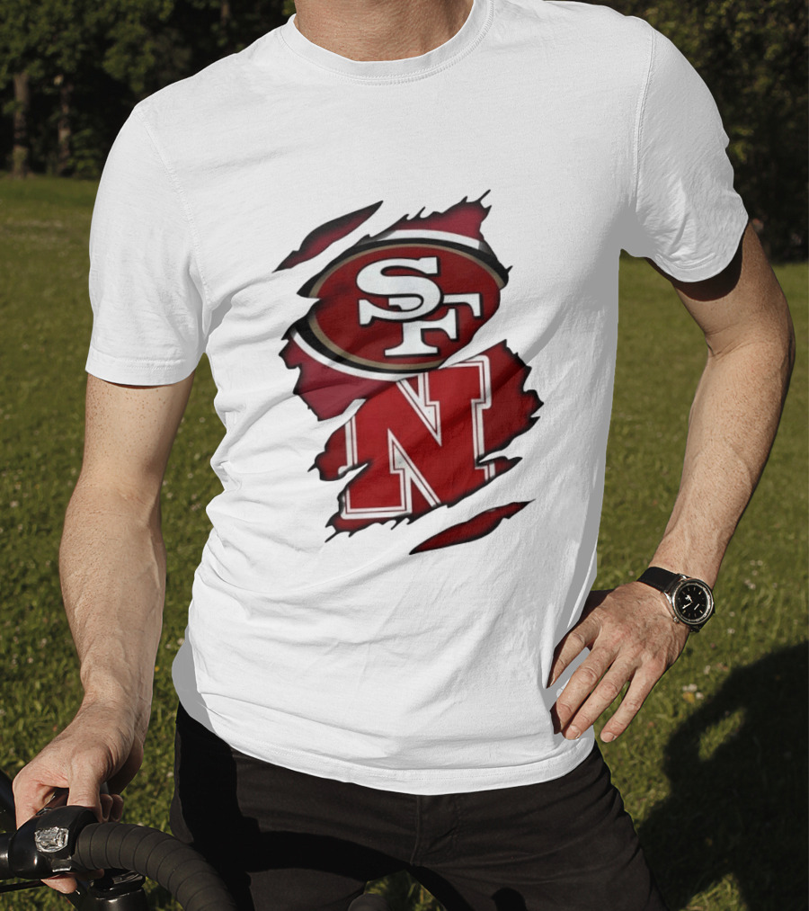 San Francisco 49ers SF And Nebraska Cornhuskers N Ripped T-Shirt