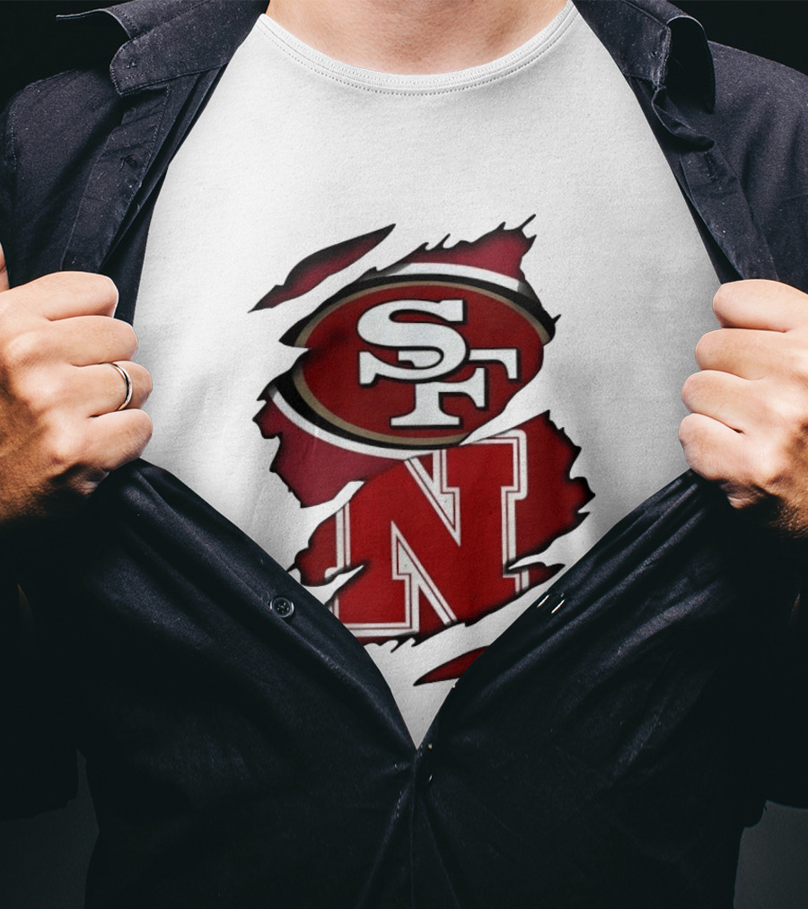 San Francisco 49ers SF And Nebraska Cornhuskers N Ripped T-Shirt