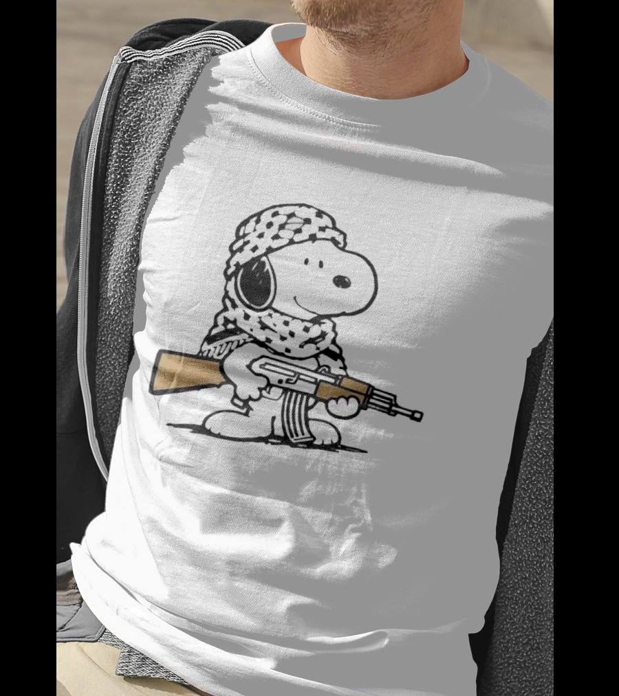 Snoopy Keffiyeh Assault Rifle Iconic Cartoon Character With Cultural Symbolism T-Shirt