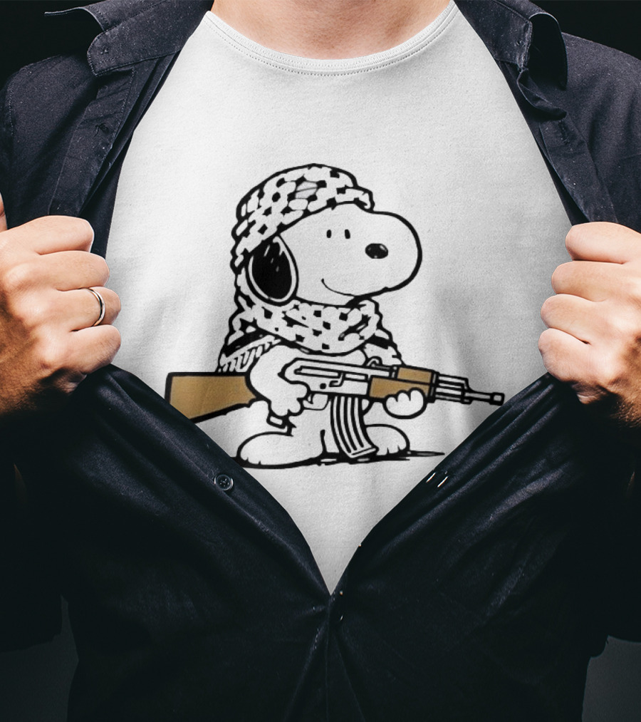 Snoopy Keffiyeh Assault Rifle Iconic Cartoon Character With Cultural Symbolism T-Shirt