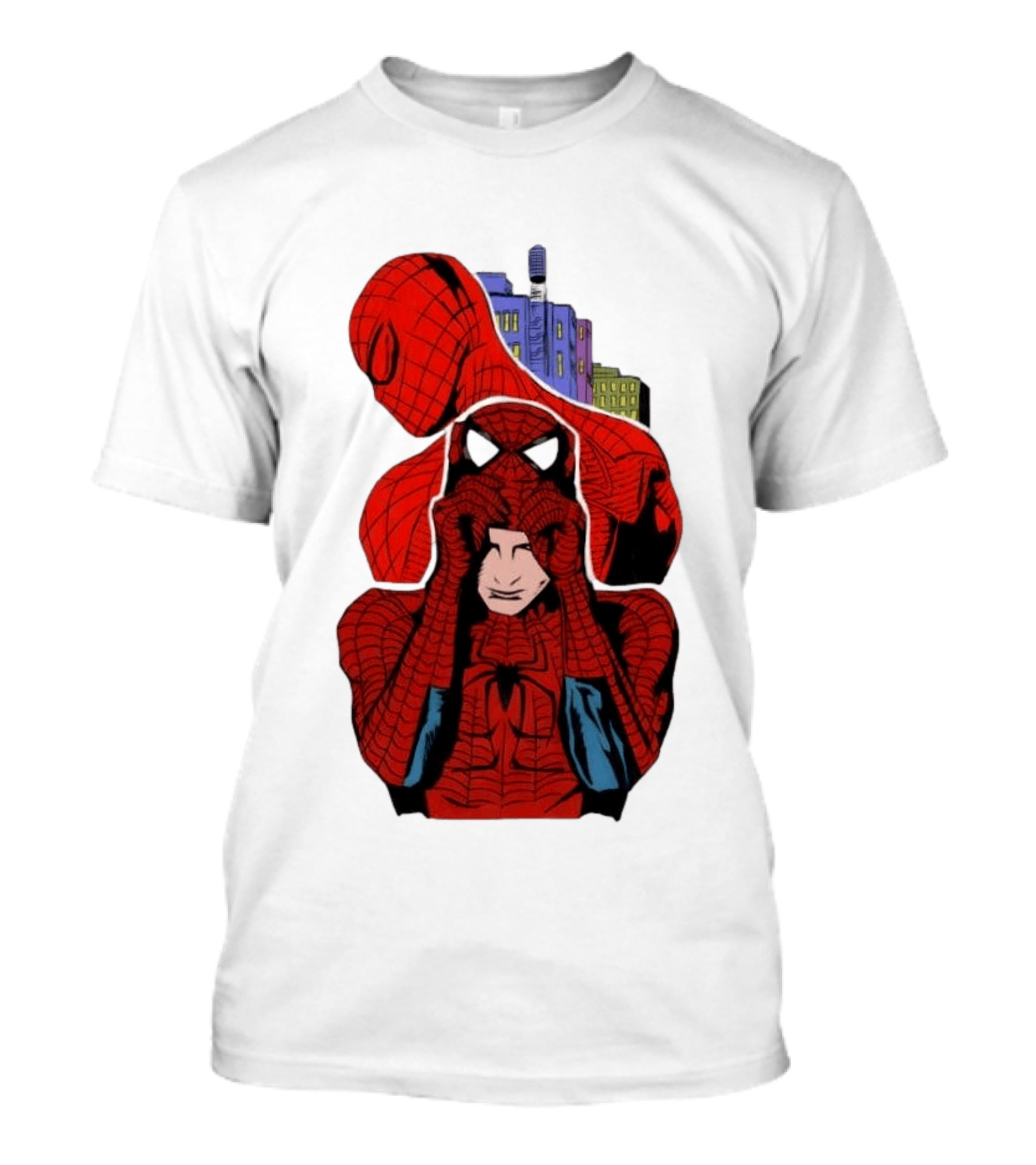 Marvel Spider Man Peter Parker Cityscape Collage T-Shirt