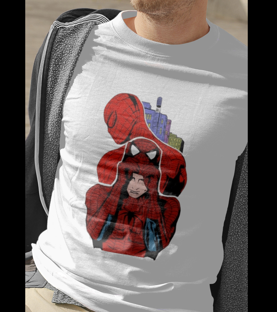 Marvel Spider Man Peter Parker Cityscape Collage T-Shirt