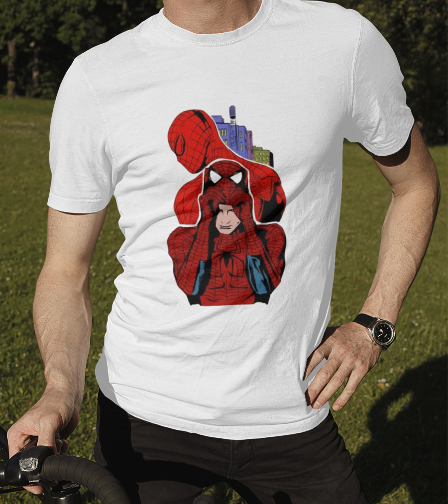 Marvel Spider Man Peter Parker Cityscape Collage T-Shirt